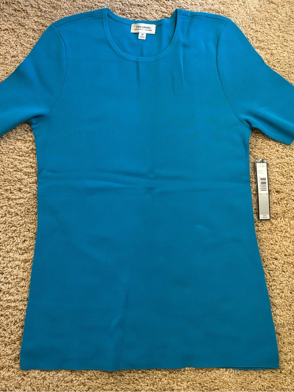 Tahari Teal Short Sleeve Knit Crewneck Top